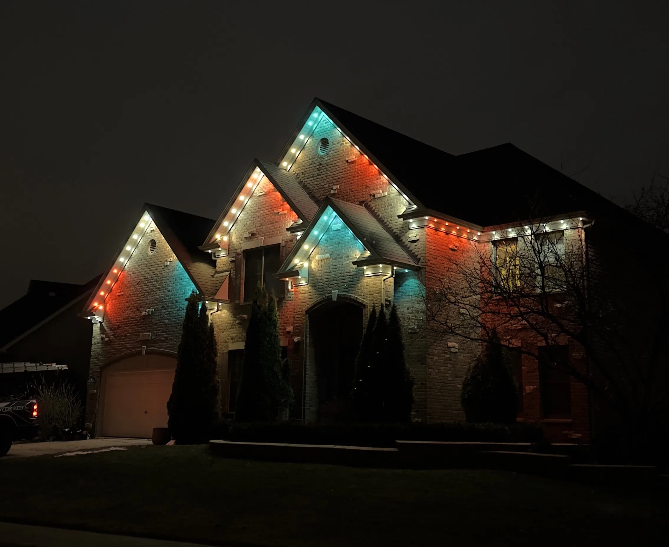 Professional Christmas light installation on residential home roofline — Palatine IL